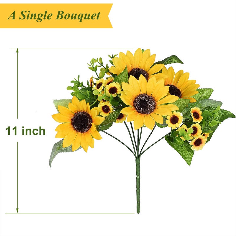 Lvydec Artificial Sunflower Bouquet, 2 Bunches Silk Sunflowers Fake Yellow Flowers for Home Decoration Wedding Decor (2 Pack) - Image 3